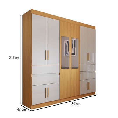 Guarda-Roupa Casal Triano 10 Portas 4 Gavetas com Espelho Cinamon/Off White - Panorama Móveis