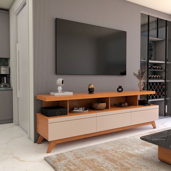 Rack para TV Até 72 Polegadas Home 3 Gavetas Nature/Off White - Panorama Móveis
