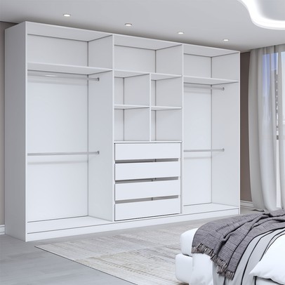 Guarda-Roupa Casal Luxe 2,42 Metros 6 Portas 4 Gavetas Branco/Azul - Panorama Móveis