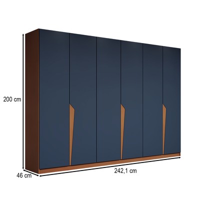 Guarda-Roupa Casal Luxe 2,42 Metros 6 Portas 4 Gavetas Freijó/Azul - Panorama Móveis