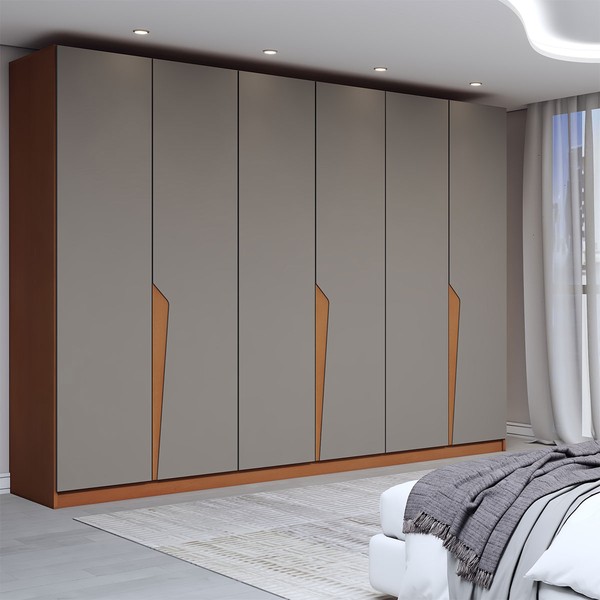 Guarda-Roupa Casal Luxe 2,42 Metros 6 Portas 4 Gavetas Freijó/Cinza - Panorama Móveis