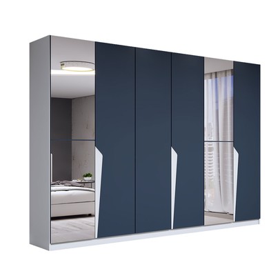 Guarda-Roupa Casal Luxe 2,42 Metros 6 Portas 4 Gavetas com Espelho Branco/Azul - Panorama Móveis