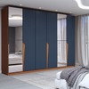 Guarda-Roupa Casal Luxe 2,42 Metros 6 Portas 4 Gavetas com Espelho Freijó/Azul - Panorama Móveis