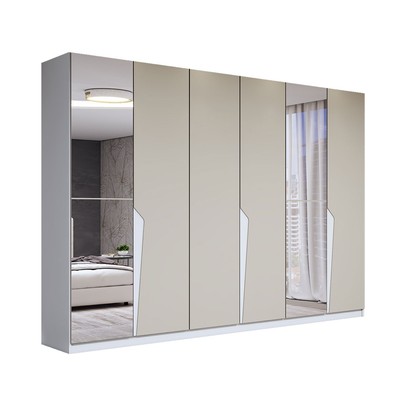 Guarda-Roupa Casal Luxe 2,42 Metros 6 Portas 4 Gavetas com Espelho Branco/Creme - Panorama Móveis