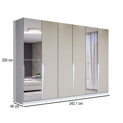 Guarda-Roupa Casal Luxe 2,42 Metros 6 Portas 4 Gavetas com Espelho Branco/Creme - Panorama Móveis