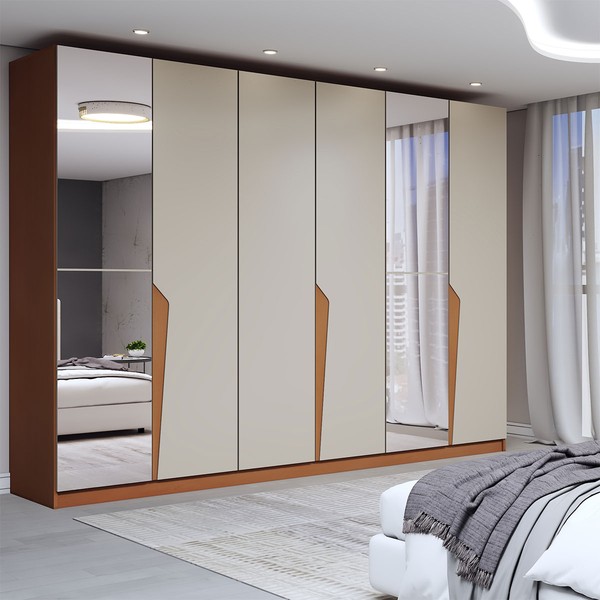 Guarda-Roupa Casal Luxe 2,42 Metros 6 Portas 4 Gavetas com Espelho Freijó/Creme - Panorama Móveis