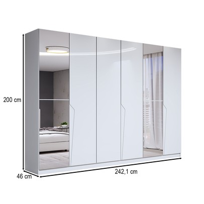 Guarda-Roupa Casal Luxe 2,42 Metros 6 Portas 4 Gavetas com Espelho Branco - Panorama Móveis