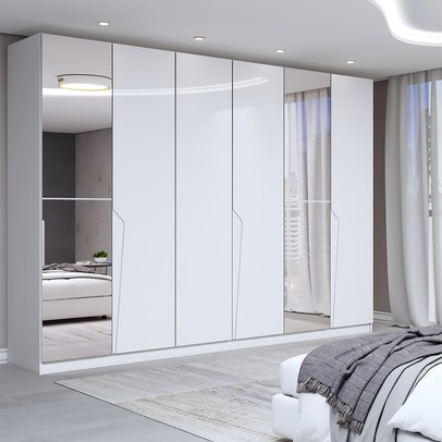 Guarda-Roupa Casal Luxe 2,42 Metros 6 Portas 4 Gavetas com Espelho Branco - Panorama Móveis