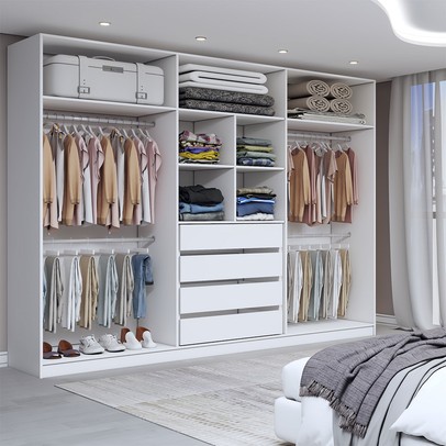 Guarda-Roupa Casal Luxe 2,42 Metros 6 Portas 4 Gavetas com Espelho Branco - Panorama Móveis