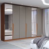 Guarda-Roupa Casal Luxe 2,42 Metros 6 Portas 4 Gavetas com Espelho Freijó/Cinza - Panorama Móveis