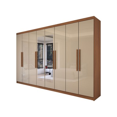 Guarda-Roupa Casal Odisseia 8 Portas 4 Gavetas com Espelho Cinamomo/Off White - Panorama Móveis
