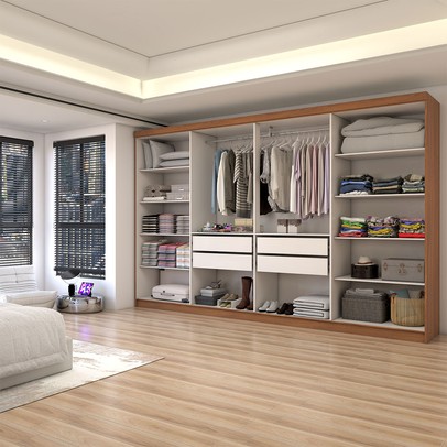 Guarda-Roupa Casal Odisseia 8 Portas 4 Gavetas com Espelho Cinamomo/Off White - Panorama Móveis