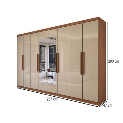 Guarda-Roupa Casal Odisseia 8 Portas 4 Gavetas com Espelho Cinamomo/Off White - Panorama Móveis