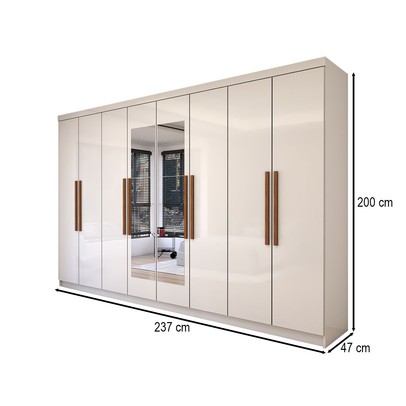 Guarda-Roupa Casal Odisseia 8 Portas 4 Gavetas com Espelho Branco - Panorama Móveis