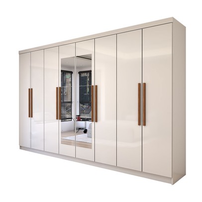 Guarda-Roupa Casal Odisseia 8 Portas 4 Gavetas com Espelho Branco - Panorama Móveis