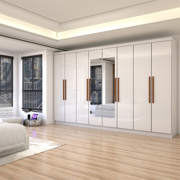 Guarda-Roupa Casal Odisseia 8 Portas 4 Gavetas com Espelho Branco - Panorama Móveis