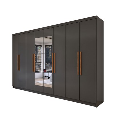 Guarda-Roupa Casal Odisseia 8 Portas 4 Gavetas com Espelho Onix - Panorama Móveis