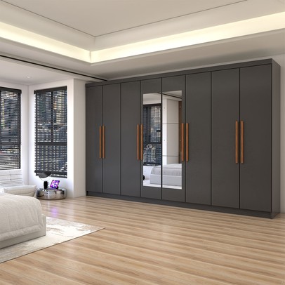 Guarda-Roupa Casal Odisseia 8 Portas 4 Gavetas com Espelho Onix - Panorama Móveis