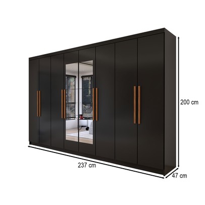 Guarda-Roupa Casal Odisseia 8 Portas 4 Gavetas com Espelho Preto - Panorama Móveis
