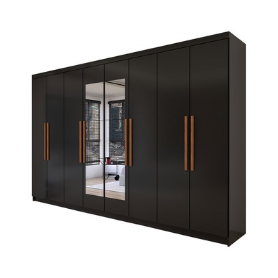 Guarda-Roupa Casal Odisseia 8 Portas 4 Gavetas com Espelho Preto - Panorama Móveis