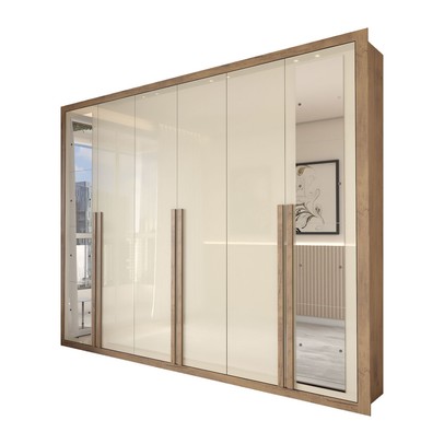 Guarda-Roupa Casal Severo Gold 6 Portas 6 Gavetas com Espelho Ipê/Off White - Panorama Móveis