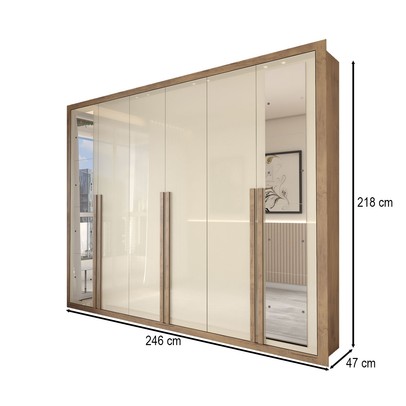 Guarda-Roupa Casal Severo Gold 6 Portas 6 Gavetas com Espelho Ipê/Off White - Panorama Móveis
