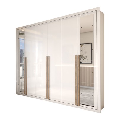 Guarda-Roupa Casal Severo Gold 6 Portas 6 Gavetas com Espelho Branco - Panorama Móveis