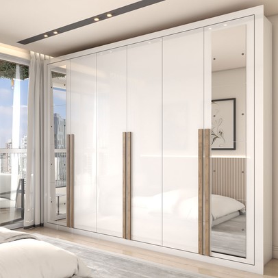 Guarda-Roupa Casal Severo Gold 6 Portas 6 Gavetas com Espelho Branco - Panorama Móveis