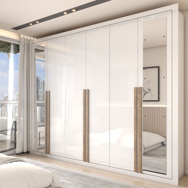 Guarda-Roupa Casal Severo Gold 6 Portas 6 Gavetas com Espelho Branco - Panorama Móveis