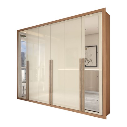 Guarda-Roupa Casal Severo Gold 6 Portas 6 Gavetas com Espelho Cinamomo/Off White - Panorama Móveis