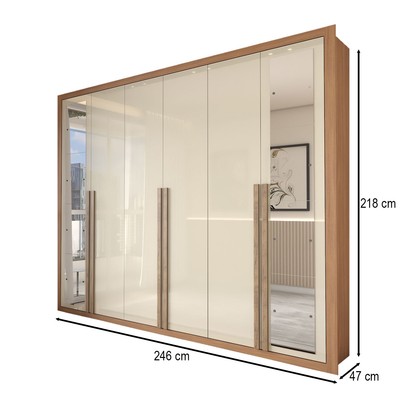 Guarda-Roupa Casal Severo Gold 6 Portas 6 Gavetas com Espelho Cinamomo/Off White - Panorama Móveis