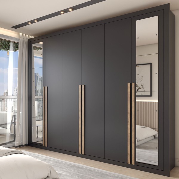 Guarda-Roupa Casal Severo Gold 6 Portas 6 Gavetas com Espelho Preto - Panorama Móveis