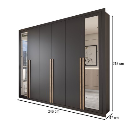 Guarda-Roupa Casal Severo Gold 6 Portas 6 Gavetas com Espelho Preto - Panorama Móveis