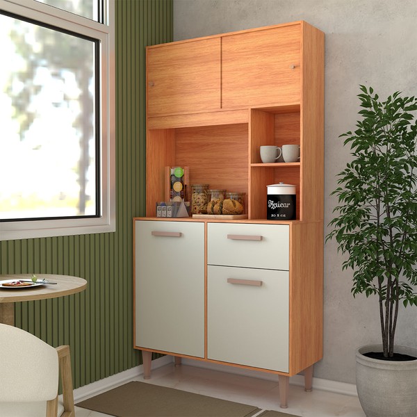 Cozinha Compacta Smart 4 Portas 1 Gaveta Cinamomo/Off White - Panorama Móveis