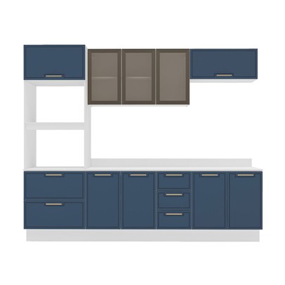 Cozinha Completa Amara 10 Portas 4 Gavetas com Vidro 40250782 Azul/Branco - Politorno