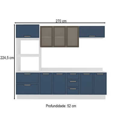 Cozinha Completa Amara 10 Portas 4 Gavetas com Vidro 40250782 Azul/Branco - Politorno
