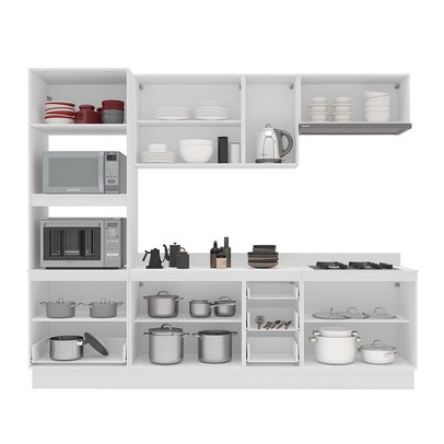 Cozinha Completa Amara 10 Portas 4 Gavetas com Vidro 40250782 Azul/Branco - Politorno