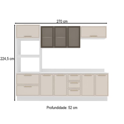 Cozinha Completa Amara 10 Portas 4 Gavetas com Vidro 40250782 Creme/Branco - Politorno