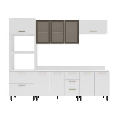 Cozinha Completa Amara 10 Portas 4 Gavetas com Vidro 40250783 Branco - Politorno