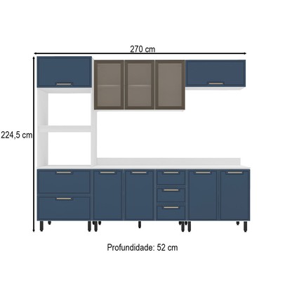 Cozinha Completa Amara 10 Portas 4 Gavetas com Vidro 40250783 Azul/Branco - Politorno
