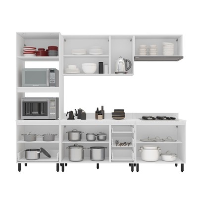 Cozinha Completa Amara 10 Portas 4 Gavetas com Vidro 40250783 Azul/Branco - Politorno