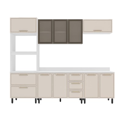 Cozinha Completa Amara 10 Portas 4 Gavetas com Vidro 40250783 Creme/Branco - Politorno