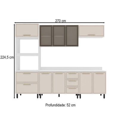 Cozinha Completa Amara 10 Portas 4 Gavetas com Vidro 40250783 Creme/Branco - Politorno