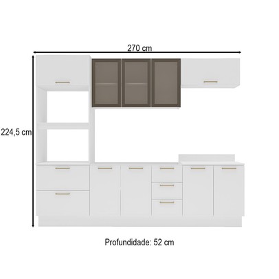 Cozinha Completa Amara 10 Portas 4 Gavetas com Vidro 40250784 Branco - Politorno