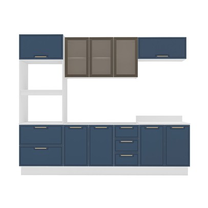Cozinha Completa Amara 10 Portas 4 Gavetas com Vidro 40250784 Azul/Branco - Politorno