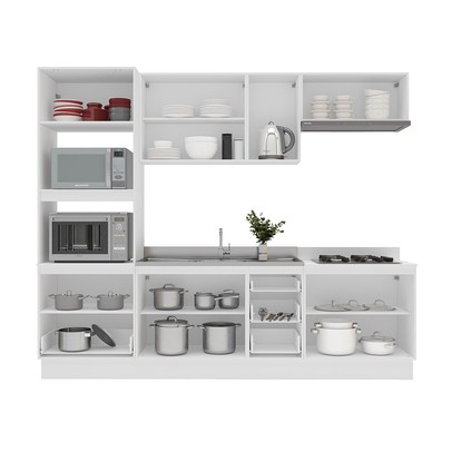 Cozinha Completa Amara 10 Portas 4 Gavetas com Vidro 40250784 Azul/Branco - Politorno