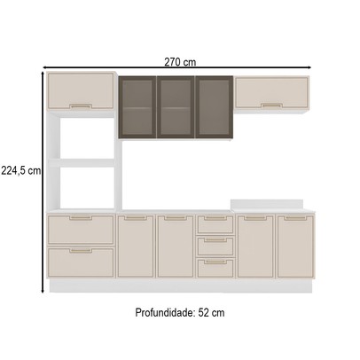 Cozinha Completa Amara 10 Portas 4 Gavetas com Vidro 40250784 Creme/Branco - Politorno
