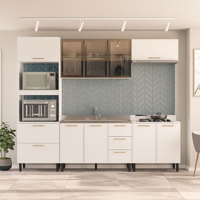 Cozinha Completa Amara 10 Portas 4 Gavetas com Vidro 40250785 Branco - Politorno