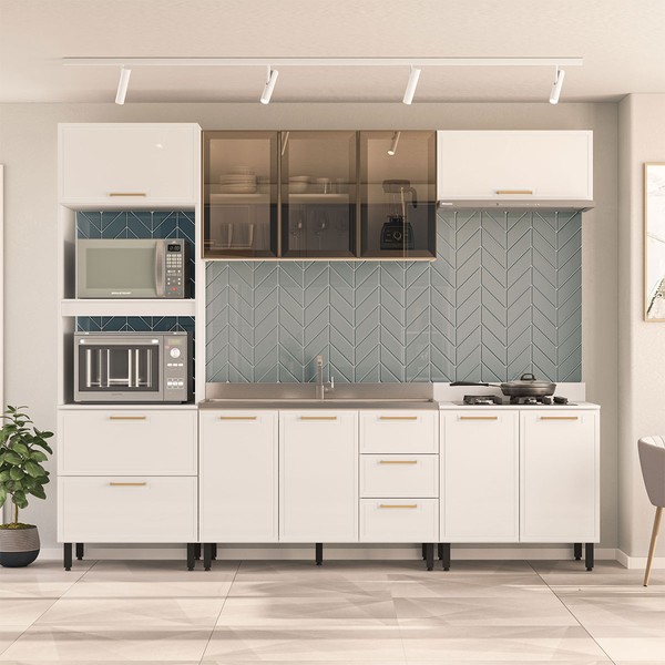 Cozinha Completa Amara 10 Portas 4 Gavetas com Vidro 40250785 Branco - Politorno