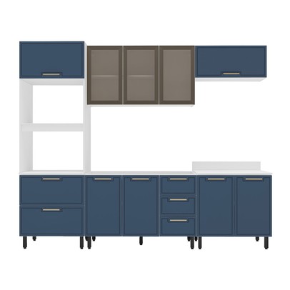 Cozinha Completa Amara 10 Portas 4 Gavetas com Vidro  40250785 Azul/Branco - Politorno